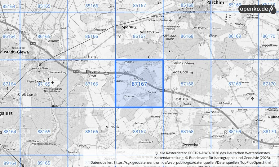 KOSTRA-DWD-2020 Rasterfeld Nr. 87167