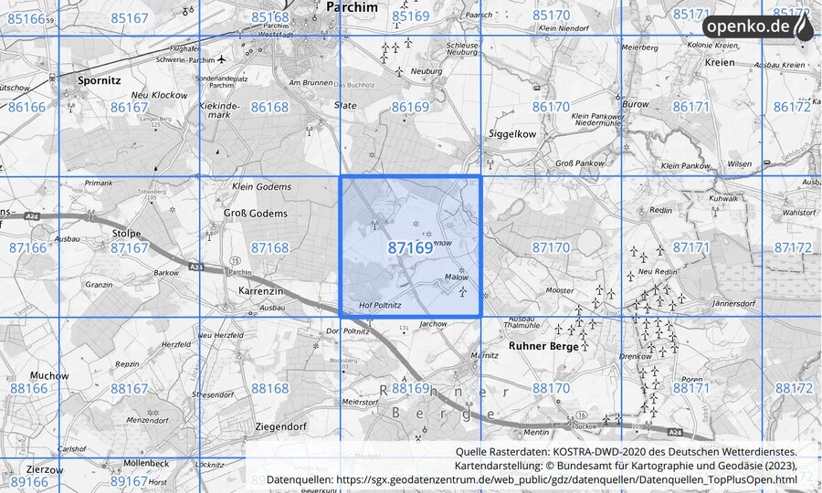 KOSTRA-DWD-2020 Rasterfeld Nr. 87169