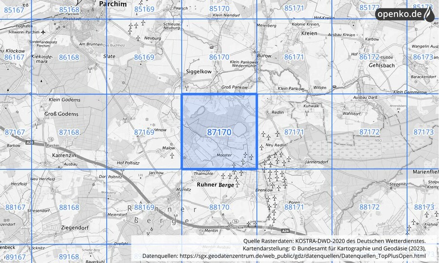 KOSTRA-DWD-2020 Rasterfeld Nr. 87170