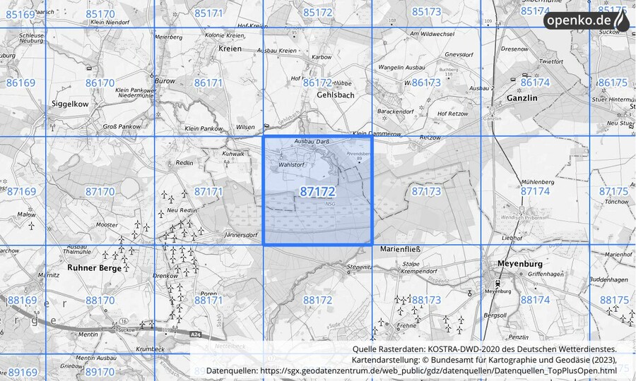 KOSTRA-DWD-2020 Rasterfeld Nr. 87172