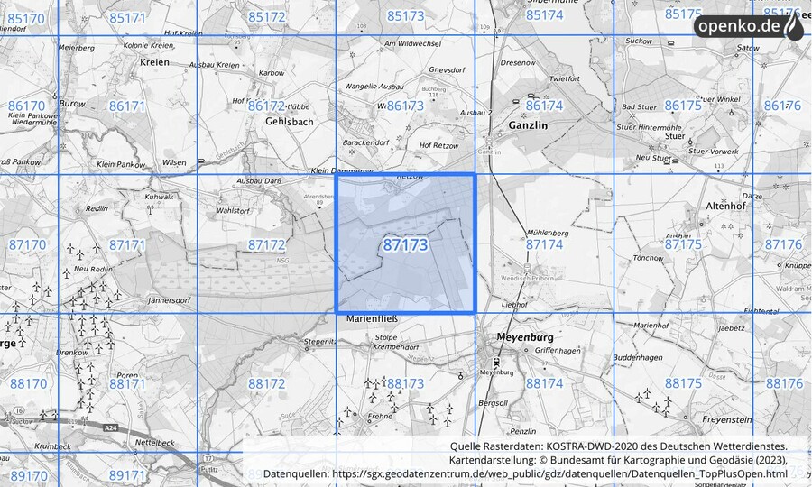 KOSTRA-DWD-2020 Rasterfeld Nr. 87173