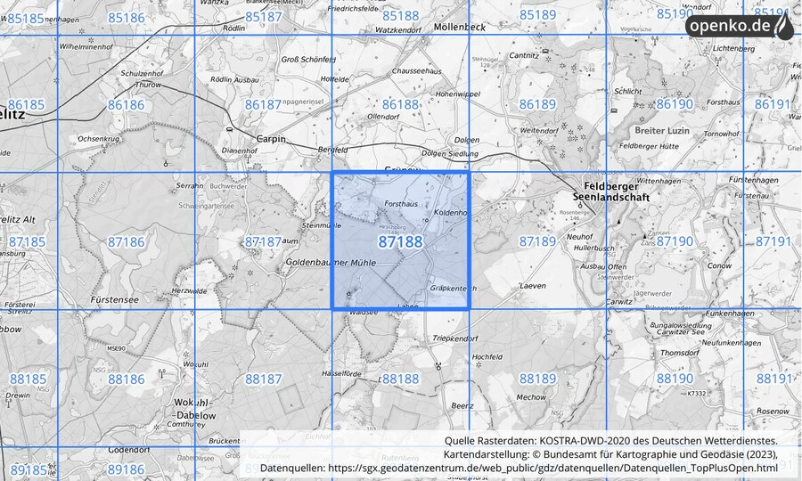 KOSTRA-DWD-2020 Rasterfeld Nr. 87188