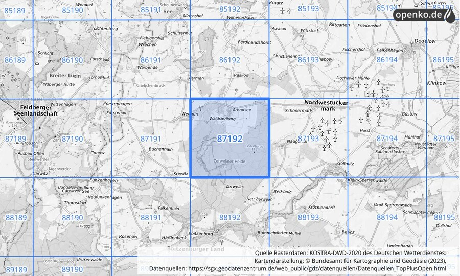 KOSTRA-DWD-2020 Rasterfeld Nr. 87192