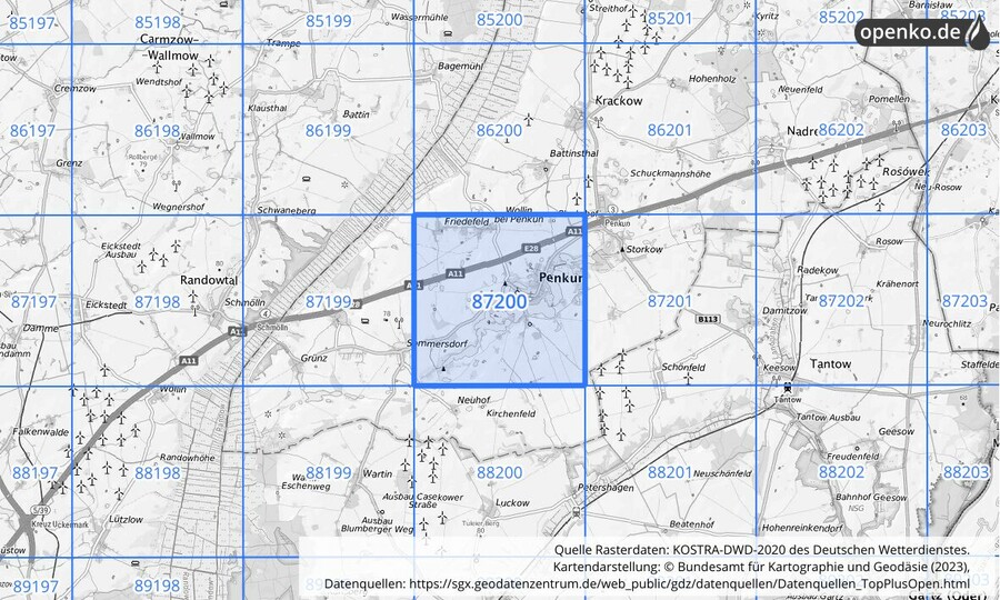 KOSTRA-DWD-2020 Rasterfeld Nr. 87200