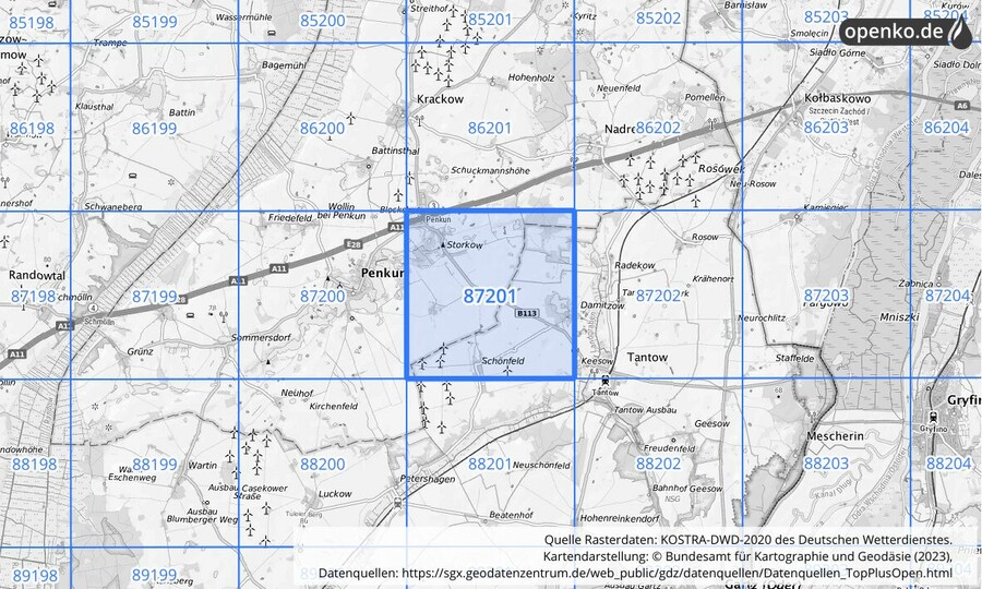 KOSTRA-DWD-2020 Rasterfeld Nr. 87201