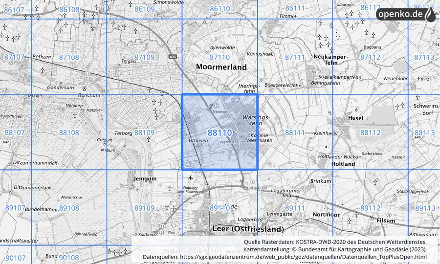 KOSTRA-DWD-2020 Rasterfeld Nr. 88110