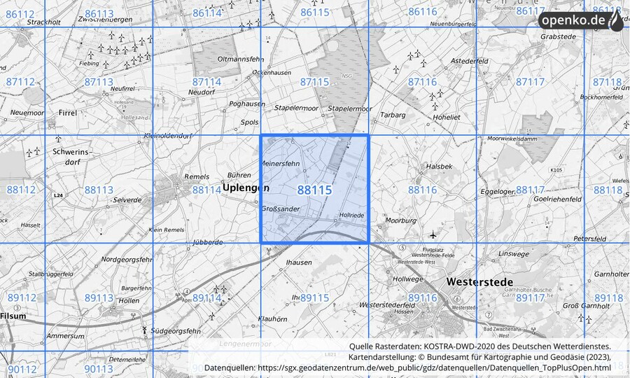 KOSTRA-DWD-2020 Rasterfeld Nr. 88115