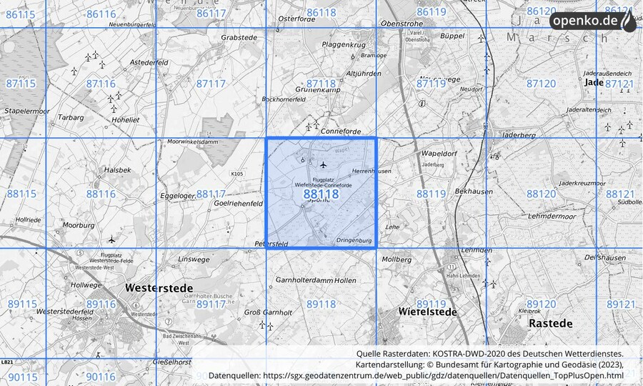 KOSTRA-DWD-2020 Rasterfeld Nr. 88118