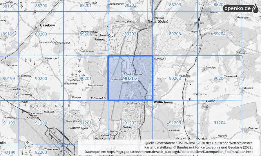 Übersichtskarte des KOSTRA-DWD-2020-Rasterfeldes Nr. 90202