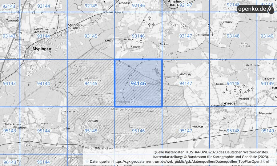 Übersichtskarte des KOSTRA-DWD-2020-Rasterfeldes Nr. 94146