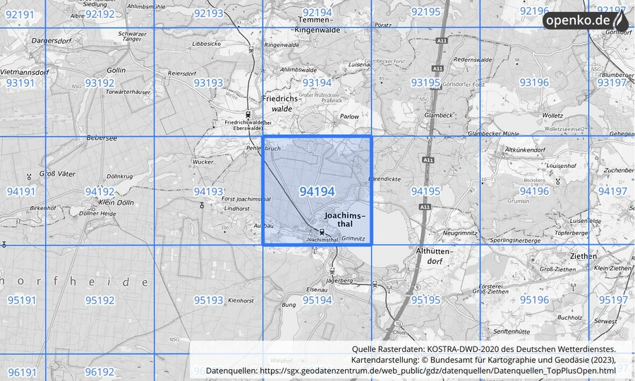 Übersichtskarte des KOSTRA-DWD-2020-Rasterfeldes Nr. 94194