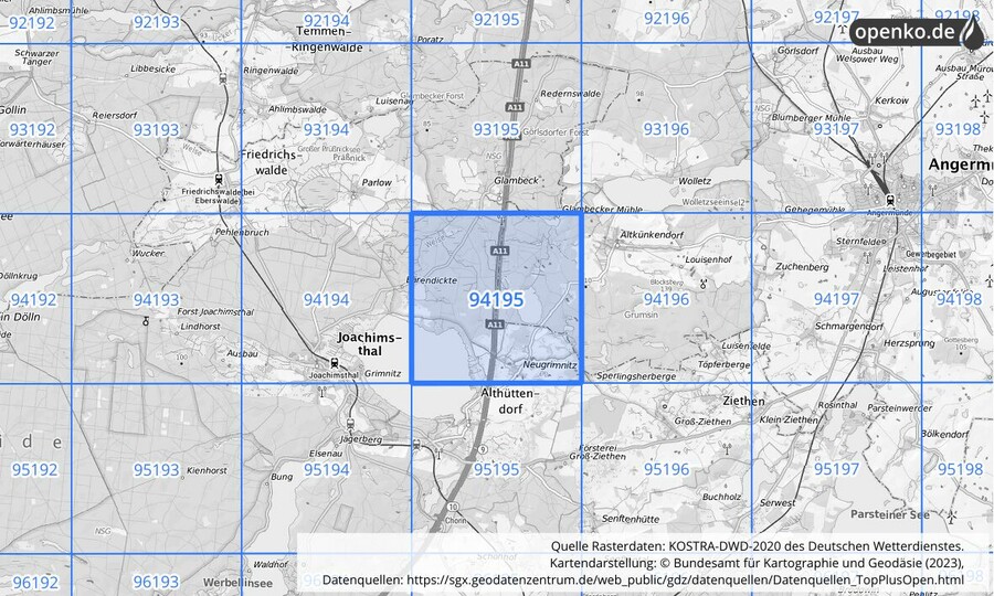 Übersichtskarte des KOSTRA-DWD-2020-Rasterfeldes Nr. 94195