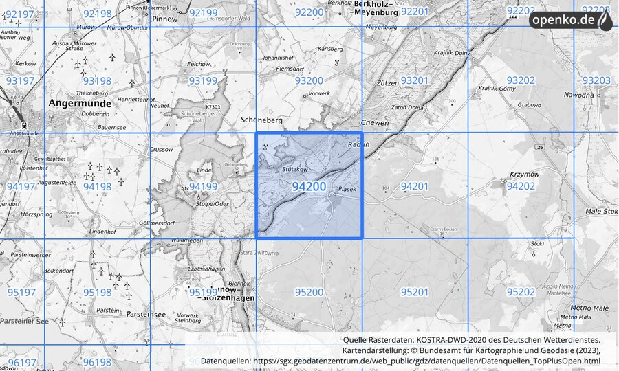 Übersichtskarte des KOSTRA-DWD-2020-Rasterfeldes Nr. 94200