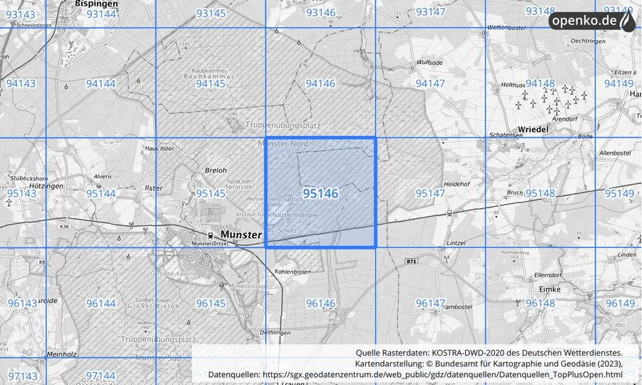 Übersichtskarte des KOSTRA-DWD-2020-Rasterfeldes Nr. 95146