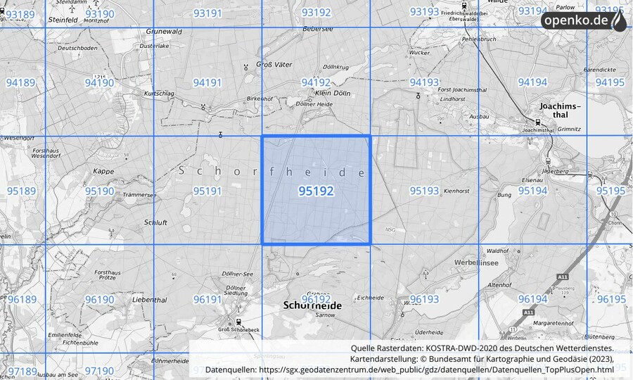 Übersichtskarte des KOSTRA-DWD-2020-Rasterfeldes Nr. 95192