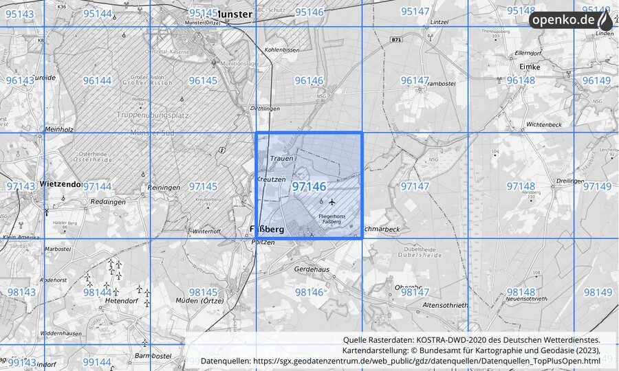 Übersichtskarte des KOSTRA-DWD-2020-Rasterfeldes Nr. 97146