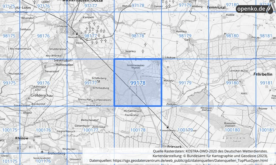 Übersichtskarte des KOSTRA-DWD-2020-Rasterfeldes Nr. 99178