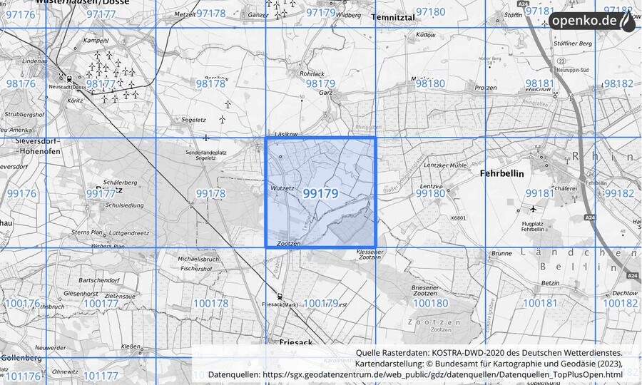 Übersichtskarte des KOSTRA-DWD-2020-Rasterfeldes Nr. 99179