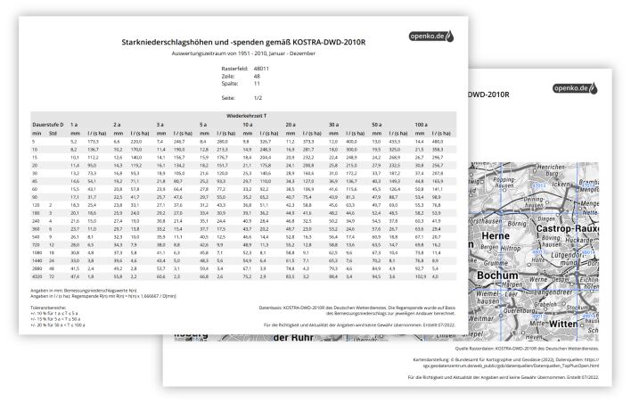 Vorschau einer KOSTRA-DWD-2010R-Tabelle