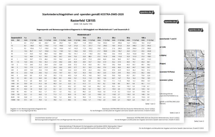 Vorschau einer KOSTRA-DWD-2020-Tabelle